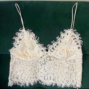 Cream Lace Embroidered Cami Crop Top